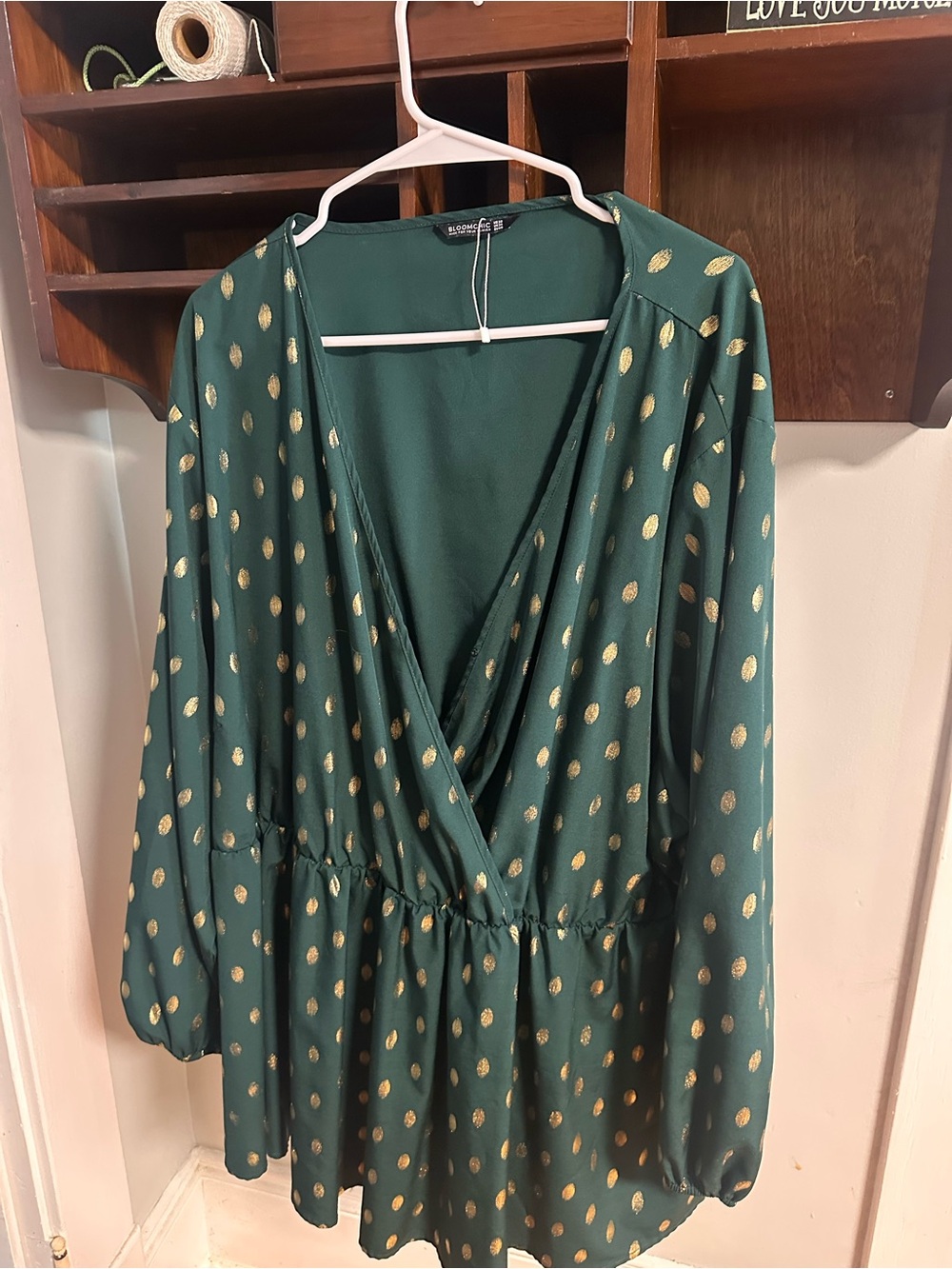 Green and gold Long-Sleeve Wrap top